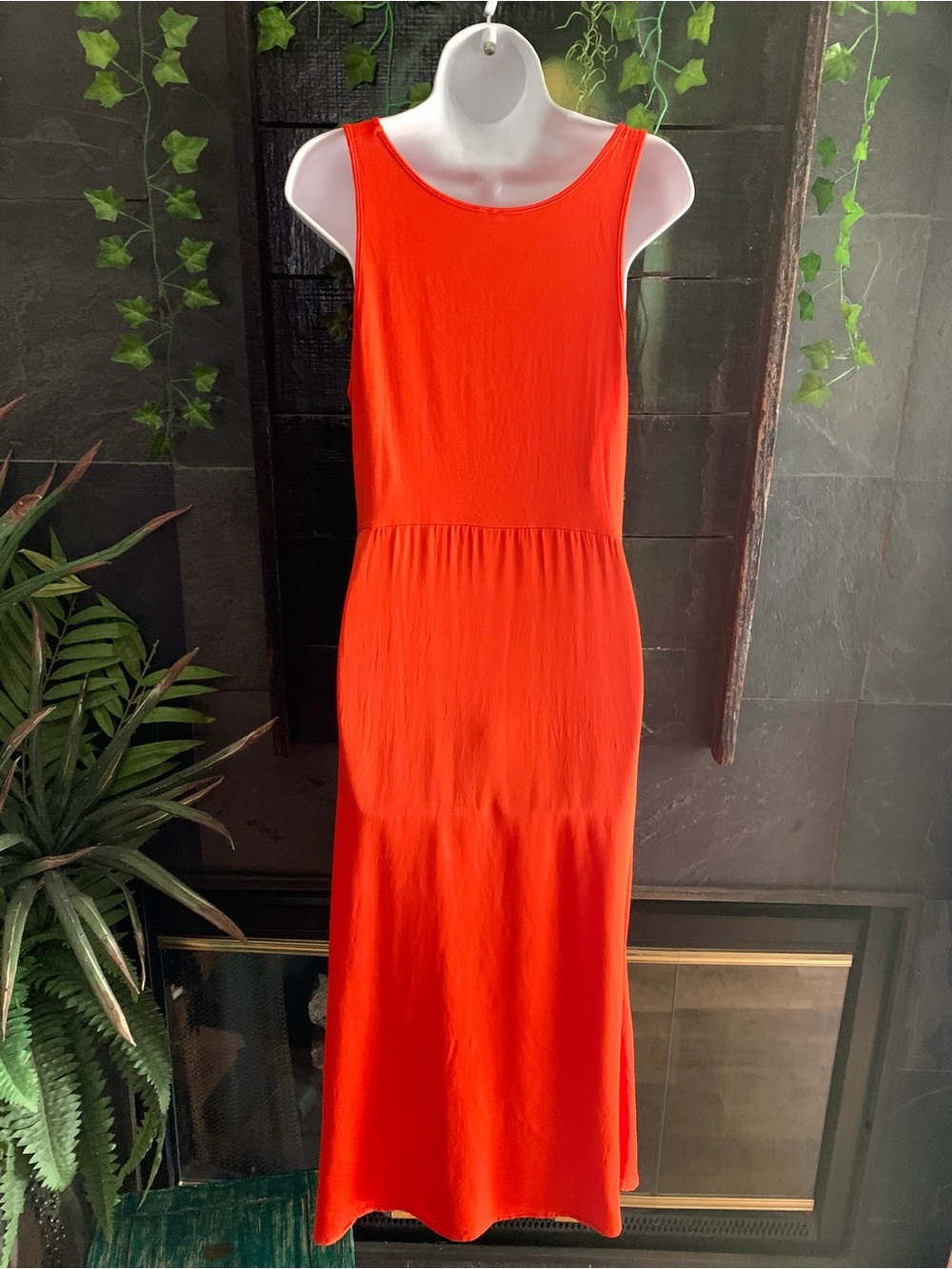 Anthropologie Gemini Pullover Mixed Fabric Asymmetric Tank Dress Midi Orange - L - Picture 5 of 12